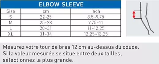 Tableau des tailles Zamst Elbow Sleeve