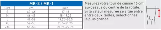 Tableau des tailles Zamst MK-3